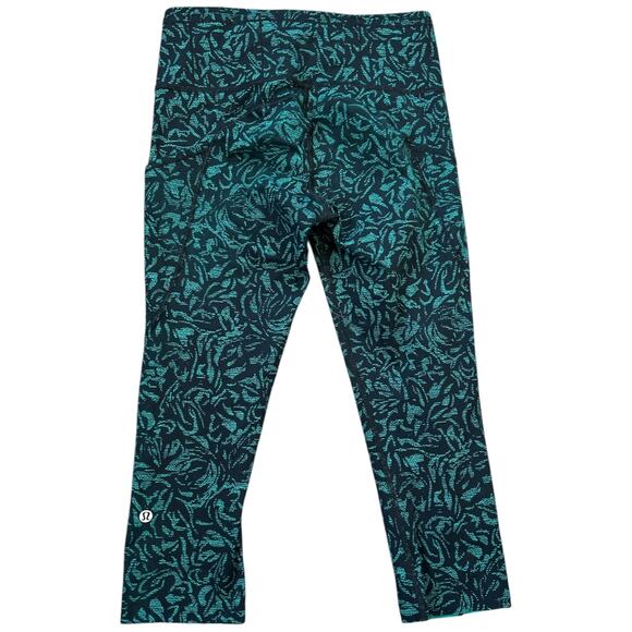 NWOT Lululemon Fast & Free Crop 19" Side Pocket Thrive Viridian Green Black Sz 6 - Picture 3 of 13